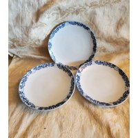 3Er Set, Unmarkiertes Oriental China, 7, 5-Zoll-Blau-Weiß-Salatplatten Mit Bambusbaum-Tellern, Vintage-Küche, Serviergeschirr von EastIdahoCompany