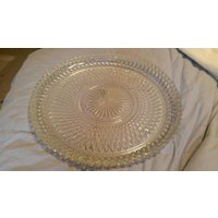 Große Prescut Diamond Point Design Gekräuseltes Gepresstes Klares Glas Relish Tablett Oder Servierschale von EastIdahoCompany