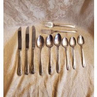 Internationales Silber, Narzissenmuster, Versilbertes Gealtertes Besteck, Servierutensil, 1847 Rogers Brothers, Messer, Gabel Oder Löffel von EastIdahoCompany