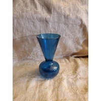 Kobaltblaues Glas, 7 Zoll Schwere Blumenvase, Auto-Horn-stil, Wohnkultur, Nachlassverkauf Finden von EastIdahoCompany