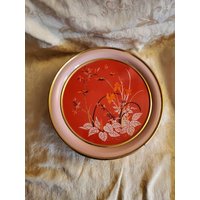 Maurice Lenell, Rote Und Rosa Runde Keksdose, Blumenmuster, Aufbewahrungsbox, Dekoration, Hergestellt in Chicago, Illinois von EastIdahoCompany