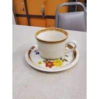 Mikasa Stone Manor, Floribunda Design, Tasse Und Untertasse, Made in Japan Mit Blumendruck, Regenbogenfarbene Blumen von EastIdahoCompany