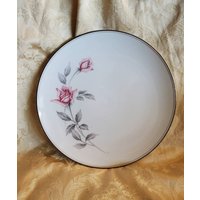 Noritake "Rosemarie" , 25 cm Großer Teller, Rosa Rosen, Graue Blätter, Coupe-stil, Graues Band, Muster Im Ruhestand, Hergestellt in Japan von EastIdahoCompany