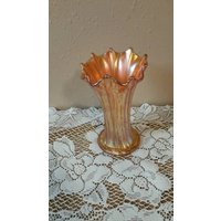 Northwood Thin Rib Antik Karneval Kunst Glas 7 "Squat Marigold Vase Sammlerstück Home Decor von EastIdahoCompany