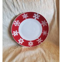 Royal Norfolk, 25 cm Rote Und Weiße Schneeflocke Design, Abendessen Oder Leckerei Teller, Urlaub Unterhaltsam Geschenk Geben von EastIdahoCompany