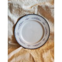 Mikasa Fine China, L5577, 30, 5 cm Tee-Rose Speiseteller, Blaue & Graue Bänder, Rosa Blumen, Elfenbein von EastIdahoCompany