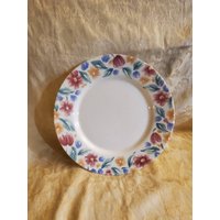 Seltener Fund, Arcopal, Floride, 25 cm Dinner - Oder Chop-Teller, Pastellrosa/Blau Gelber Blumenrand von EastIdahoCompany