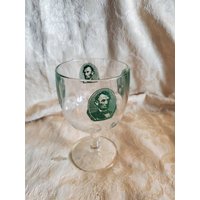 Seltener Fund, Bartlett Collins, Klares Glas Mit Grüner Transferware, Abraham Lincoln-Porträt, Großes Daumenabdruckglas, Garnelen-Cocktailglas von EastIdahoCompany