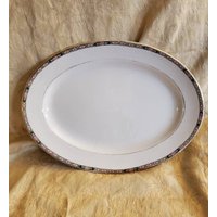 Seltener Fund, National China, Rosa Blume, Grüner Und Schwarzer Rand, 13 Zoll Ovale Platte, Türkei Servierteller, Salineville, Ohio Seltener Fund, National China, Rosa Blume, Grüner Und Schwarzer Rand, 13 Zoll Ovale Platte, Türkei Servierteller, Salineville, Ohio von EastIdahoCompany