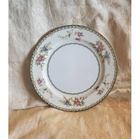 Seltener Fund, Noritake Pecos, 1931Er Jahre, 23, 5 cm Großer Teller, Multicolor Floral, Brown & Green Border, Antique China von EastIdahoCompany