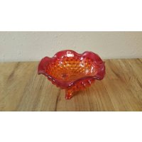 Viking Amberina Glass Hobnail Footed Servierschale Dekorative Orange Und Rote Glasschale Mit Originalanhänger von EastIdahoCompany
