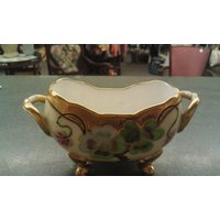 Vintage Floral Foot Gold Getrimmt Porzellan Teller Oder Zuckerdose Mit Stiefmütterchen Design, C W Donath Dish von EastIdahoCompany
