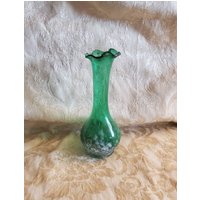 Smaragdgrün Und Weiß Gepunktet, Glasknospenvase, Blumenhalter, Vintage Home Decor von EastIdahoCompany