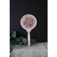 Vintage Rosa Hand Spiegel - Lila Grün Blume Eitelkeit Behandelt Dekorative von EastMainVintage