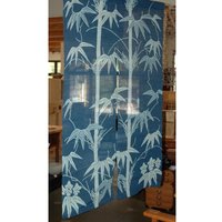 Handgenähter Türvorhang Aus Reinem Leinen. Bambus Auf Blau. | We11-31 90cm B X 150cm L von EasternClassic