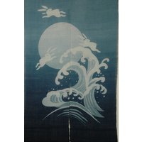 Leinen Noren Vorhang Kaninchen, Mond, Wellen-Design | 90cm B X 150cm Leinen Noren Vorhang Kaninchen, Mond, Wellen-Design | 90cm B X 150cm von EasternClassic