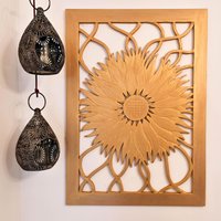 Geschnitzte Holz Wand Kunst - Dekoratives Mandala Yoga Distressed Eco Panel Kopfteil Skulptur Sonnenblume Gold 51 X 71 cm von Easternada