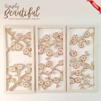 Handgeschnitzte Große 3-Teilige Wandkunst Aus Holz - Einzigartige Dekorative Kopfteil-Skulptur Shabby Chic Distressed White Cherry Blossom von Easternada