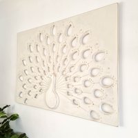 Handgeschnitzte Holz Pfau Wandkunst - Unikat Dekorative Distressed White Shabby Chic 61 X 90 cm von Easternada