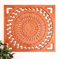 Handgeschnitzte Holz Wand Kunst - Großes Dekoratives Mandala Rustikales Kupfer Kopfteil Skulptur 84 X 76 cm von Easternada