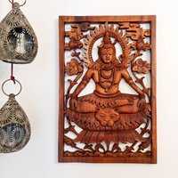 Hindu Gott Lord Shiva Siva Holz Wand Kunst Skulptur Dekoration Yoga Tempel Mandir 60 X 40 cm von Easternada