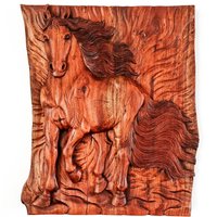Pferderennen Handgeschnitzte Teakholz Wand Kunst Skulptur Dekoration - Reit Geschenke, Wilde Pferde von Easternada