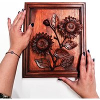 Sonnenblumen Handgeschnitzte Holzwand Kunst Skulptur Dekoration Natur Garten Vintage - Perfekte Geschenk Hochzeit von Easternada