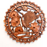 Tanzender Kranich Vogel Hand Geschnitzte Holz Wand Kunst Skulptur Dekoration Natur von Easternada