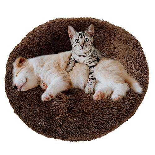 EASTLION Haustierbett Rund Plüsch,Hundebett Donut Kissen Warme Flauschig Weich,Schöne Katzenbett Waschbar Schlafen Bett für Welpen Katzen Hunde,Groß (Braun,S:70CM) von Eastlion