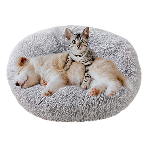 EASTLION Haustierbett Rund Plüsch,Hundebett Donut Kissen Warme Flauschig Weich,Schöne Katzenbett Waschbar Schlafen Bett für Welpen Katzen Hunde,Groß (Hellgrau,S:70CM) von Eastlion