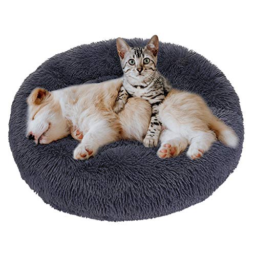 EASTLION Haustierbett Rund Plüsch,Hundebett Donut Kissen Warme Flauschig Weich,Schöne Katzenbett Waschbar Schlafen Bett für Welpen Katzen Hunde,Mittel (Dunkelgrau,M:60CM) von Eastlion