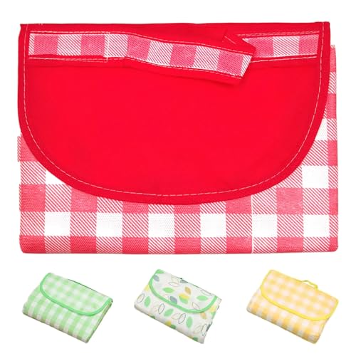 Eastrise Wasserdichte Picknickdecke, 200 x 200 cm, maschinenwaschbar, faltbar mit integriertem Griff für einfache Lagerung und tragbare Reisen, ideal für Camping und Familienausflüge (rotes Karomuster von Eastrise