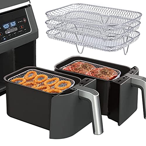 Air Fryer Rack, 304 Edelstahl Heißluftfritteuse Grillrost Dehydrate Rack Multifunktional Stapelbar Airfryer Grillpfanne Luftfritteusen Zubehör Kompatibel Mit Ninja Foodi Dual Air Fryer DZ201/DZ100 von Eastuy