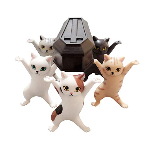 Easy-topbuy Katze Figuren Deko Katzen Spielzeug Set, 5 Katzen + 1 Sarg, Lustige Figuren Katze Statue Tier Dekor, Kuchenverzierung Stifthalter, Geschenk Für Katzenliebhaber von Eastuy