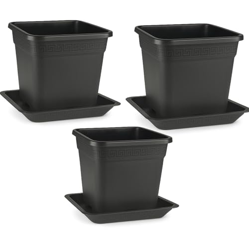 Easy Act 3er Set Pflanzkübel viereckig 14L (28 x 28 x 28,5cm) mit Untersetzer | Pflanztopf, Blumentopf, Pflanzkübel, Vierkant-Topf, Anzucht, Pflanzgefäß Anzuchttopf Auffangschale von Easy Act