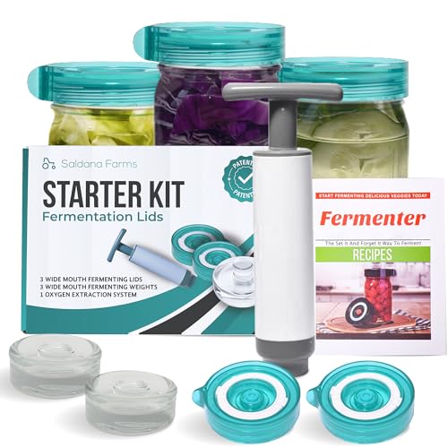 Easy Fermenter Fermentations-Starter-Set, inklusive 3 Luftschleusen-Fermentationsdeckeln und 3 Glasgewichten, Sauerkraut-Fermentierungsset für Einmachglas, Gurken, Gemüse und Kimchi Easy Fermenter Fermentations-Starter-Set, inklusive 3 Luftschleusen-Fermentationsdeckeln und 3 Glasgewichten, Sauerkraut-Fermentierungsset für Einmachglas, Gurken, Gemüse und Kimchi von Easy Fermenter