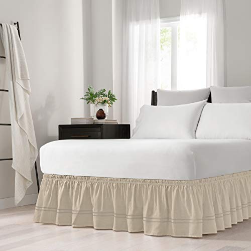 Easy Fit Embroidered Bed Skirt - Baratta Wrap Around Easy On/Off Dust Ruffle 18-Inch Drop Bedskirt, Queen/King, Camel von Easy Fit
