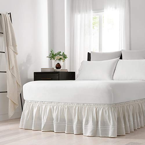 Easy Fit Embroidered Bed Skirt - Baratta Wrap Around Easy On/Off Dust Ruffle 18-Inch Drop Bedskirt, Queen/King, Ivory von Easy Fit