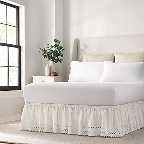 EASY FIT Eyelet Elastic Wrap Around Dust Ruffle Bed Skirt (18 Inch Drop), Twin/Full, White von Easy Fit