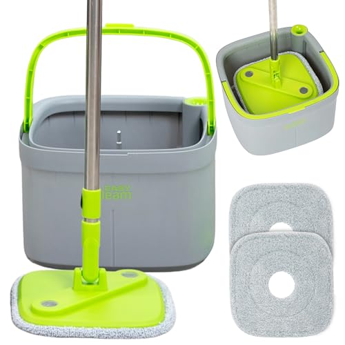 Easy Gleam 360 Spin Mop und Eimer Set - Mikrofaser Mop mit Spin Wringer - Teleskop-Moppgriff und Eimer mit 2 wiederverwendbaren Pads - Leicht und langlebig für alle Bodenarten - Dunkelgrün-Spin von Easy Gleam