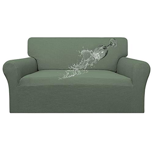Easy-Going 100 % wasserdichter Loveseat-Couchbezug, doppelter wasserdichter Sofabezug, Stretch-Jacquard-Sofabezug, auslaufsicherer Möbelschutz für Kinder, Haustiere, Hund und Katze (Loveseat, Graugrün) von Easy-Going