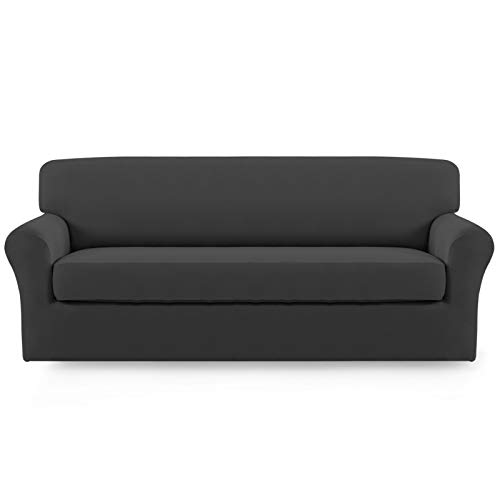 Easy-Going 2 Stück Mikrofaser-Stretch-Sofa-Schonbezug – Spandex, weich, taillierter Sofabezug, waschbarer Möbelschutz mit elastischer Unterseite, für Kinder, Haustier (Sofa, Dunkelgrau) von Easy-Going