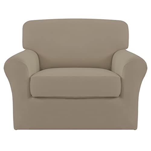Easy-Going 2 Stück Mikrofaser Stretch Stuhl Schonbezug - Spandex Weich Fitted Sofa Couch Cover Waschbar Möbelschutz mit elastischer Unterseite Kinder Haustier Natur von Easy-Going