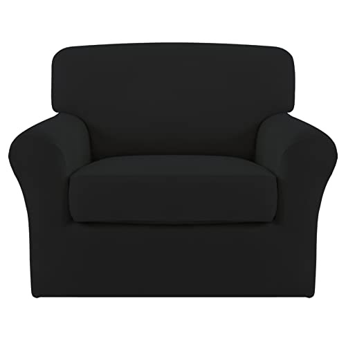 Easy-Going 2 Stück Mikrofaser Stretch Stuhl Schonbezug - Spandex Weich Fitted Sofa Couch Cover Waschbar Möbelschutz mit elastischer Unterseite Kinder Haustier Schwarz von Easy-Going