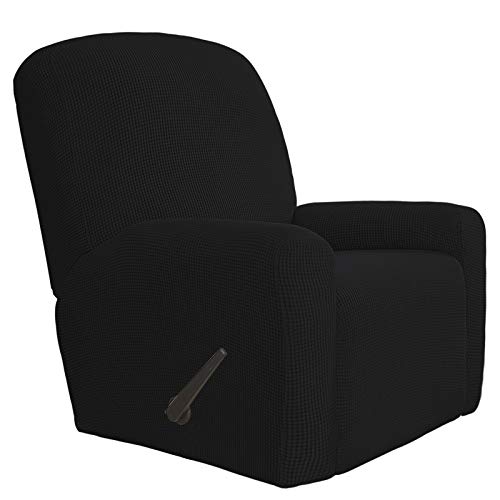 Easy-Going 4 Stück Übergroße Liegestuhl Stretch Sofa Schonbezug Sofabezug Möbelschutz Couch Weich mit elastischem Boden Polyester Spandex Jacquard Stoff Kleine Karos Schwarz von Easy-Going
