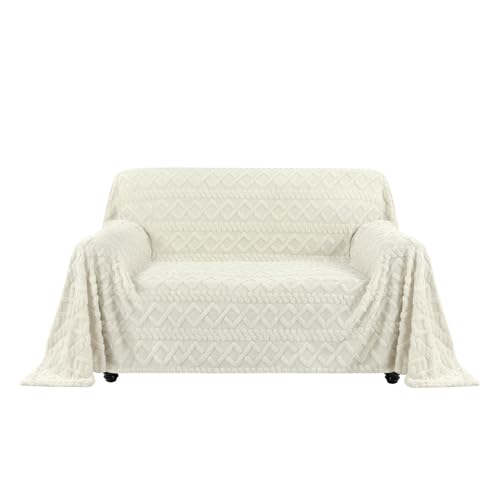 Easy-Going Jacquard Flanell Sofa Couch Überzug 2 3 Sitzer, Rutschfester Sofabezug Sofaschutz Hund Katze, Weiche Sofadecke für Bett, 1 Stück Waschbarer Sofaüberwurf, 203X300 cm/80X118 in, Elfenbein von Easy-Going