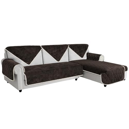 Easy-Going Luxuriöser Samt Sofa Couch Überzug 3 Sitzer, 1 Stück Rutschfester Sofabezug Ecksofa L U Form, Waschbarer Sofaschutz Hund Katze, Sofa Chaiselongue Cover, 70x180 cm/28x70 in, Schokolade von Easy-Going