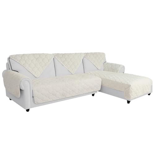Easy-Going Luxuriöser Samt Sofa Couch Überzug 3 Sitzer, 1 Stück Rutschfester Sofabezug Ecksofa L U Form, Waschbarer Sofaschutz Hund Katze, Sofa Chaiselongue Cover, 90x180 cm/36x70 in, Elfenbein von Easy-Going