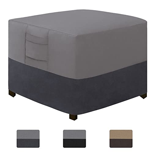 Easy-Going Outdoor-Ottoman-Abdeckung, wasserdichte Terrassen-Ottomane-Abdeckung, robuste quadratische Beistelltischabdeckung, Outdoor-Möbelabdeckung mit gepolsterten Griffen (63,5 x 63,5 x 43,2 cm, grau/dunkelgrau) von Easy-Going