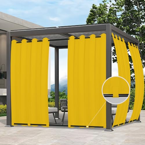 Easy-Going Outdoor Vorhänge, Wasserdicht Winddicht Wetterfest Vorhang für Terrasse, Cabana, Veranda, Pergola und Pavillon, Ösen oben und Schlaufen unten drapieren, 1 Panel, 137,2 x 213,4 cm, Gelb von Easy-Going